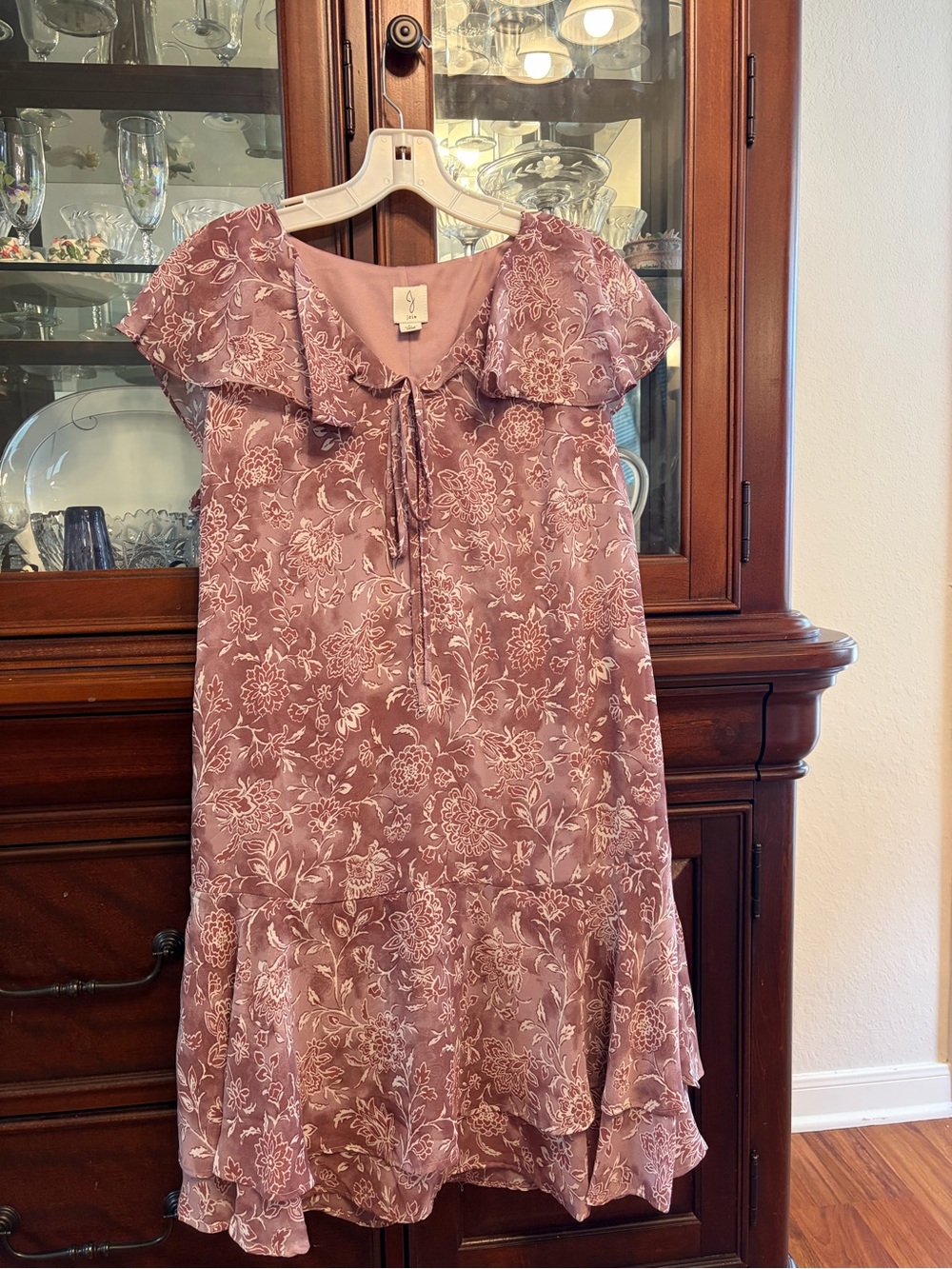 Joie Mauve Floral Tie-Neck Ruffled Dress